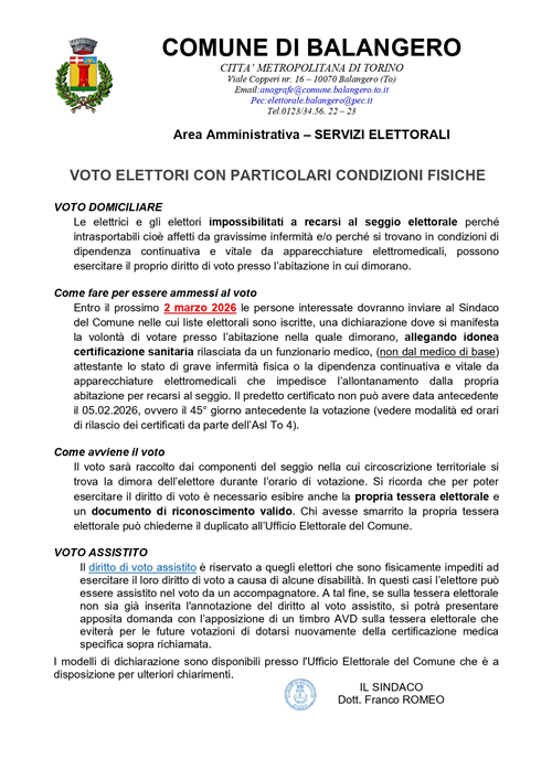 Voto elettori con particolari condizioni fisiche